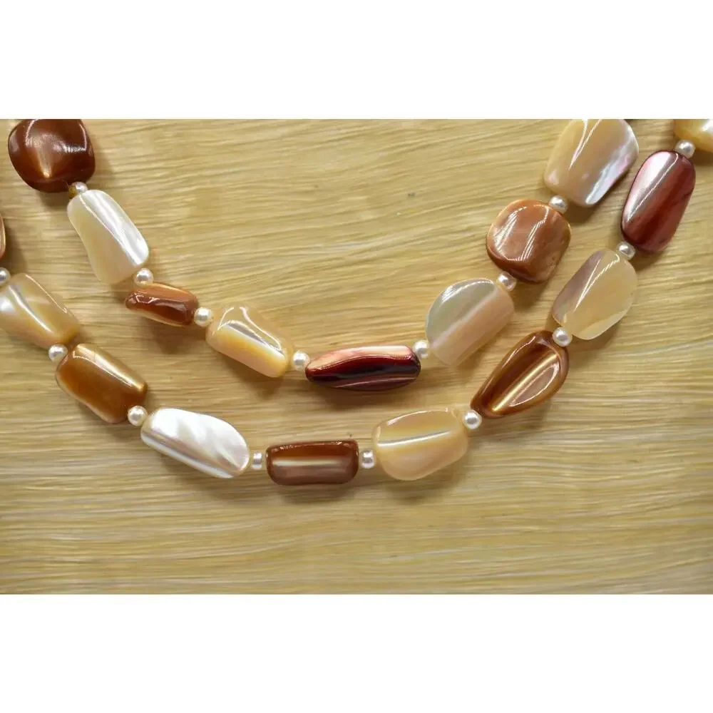 Vintage Necklace Long Stone Beaded Neutral Beige Brown White 48